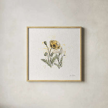Thoughtful Blooms III Grateful by Katie Pertiet. Shown in a natural wood glass frame for a timeless modern aesthetic. Available as an archival giclee rolled canvas, fine art paper, or poster print. SKU 38522a.