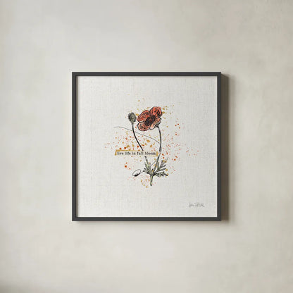 Thoughtful Blooms IV by Katie Pertiet. Shown in a sleek black glass frame for a contemporary gallery look. Available as an archival giclee rolled canvas, fine art paper, or poster print. SKU 37583a.