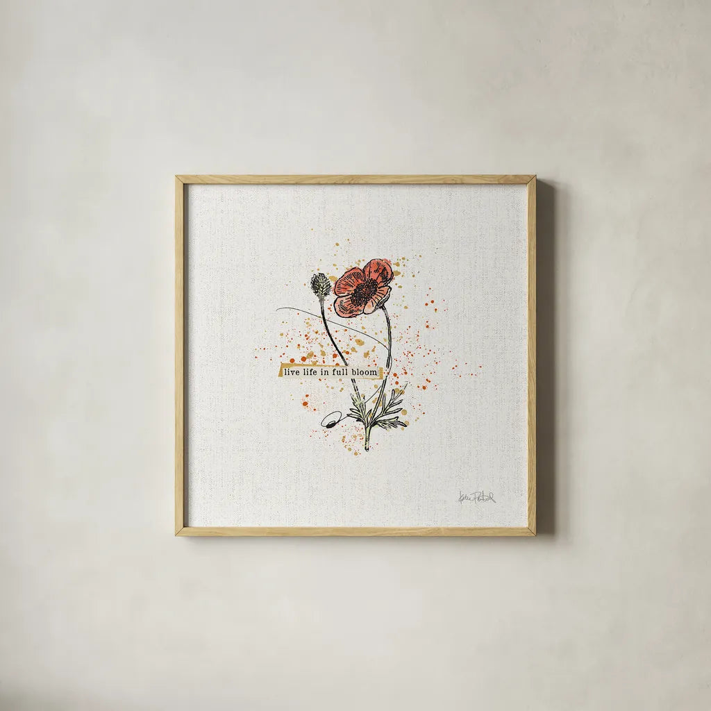 Thoughtful Blooms IV by Katie Pertiet. Shown in a natural wood glass frame for a timeless modern aesthetic. Available as an archival giclee rolled canvas, fine art paper, or poster print. SKU 37583a.