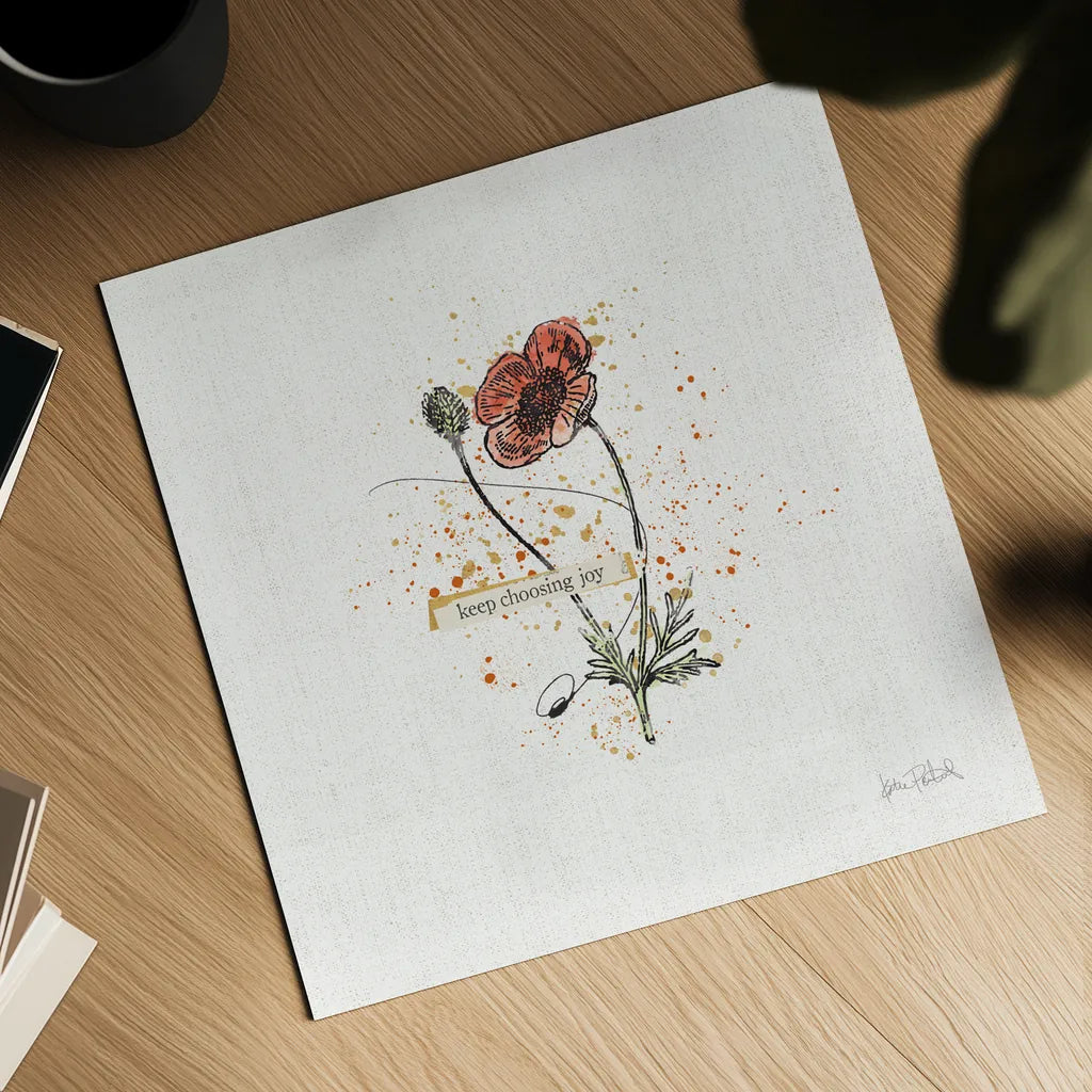 Thoughtful Blooms IV Joy by Katie Pertiet. Shown as a detailed flat fine art print, highlighting archival giclee quality. Available as an archival giclee rolled canvas, fine art paper, or poster print. SKU 38523a.