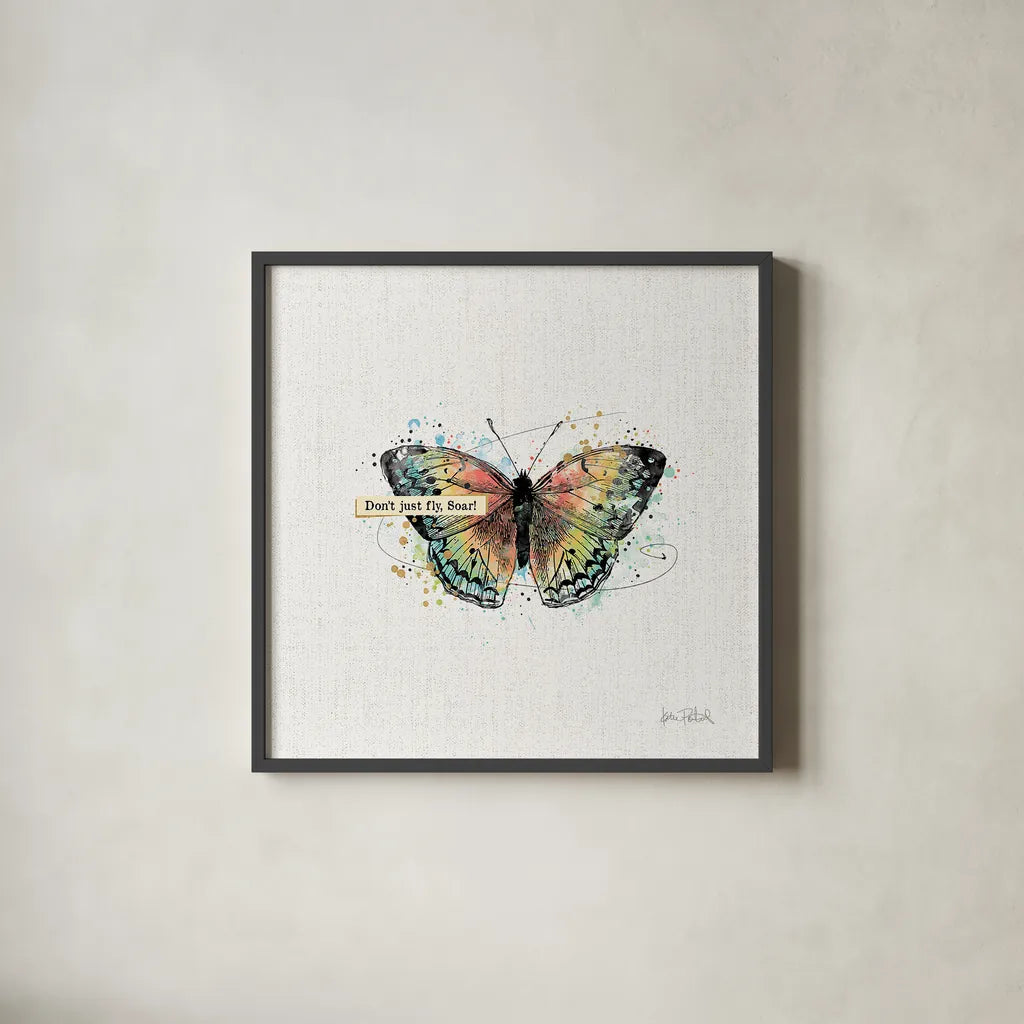 Thoughtful Butterflies I by Katie Pertiet. Shown in a sleek black glass frame for a contemporary gallery look. Available as an archival giclee rolled canvas, fine art paper, or poster print. SKU 42469a.