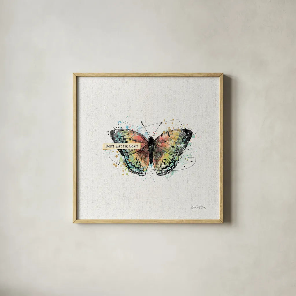 Thoughtful Butterflies I by Katie Pertiet. Shown in a natural wood glass frame for a timeless modern aesthetic. Available as an archival giclee rolled canvas, fine art paper, or poster print. SKU 42469a.