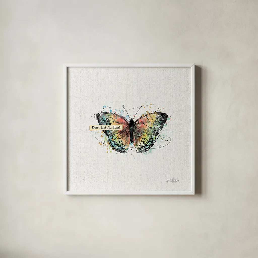 Thoughtful Butterflies I by Katie Pertiet. Shown in a crisp white glass frame for a clean and minimalist style. Available as an archival giclee rolled canvas, fine art paper, or poster print. SKU 42469a.