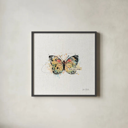Thoughtful Butterflies II by Katie Pertiet. Shown in a sleek black glass frame for a contemporary gallery look. Available as an archival giclee rolled canvas, fine art paper, or poster print. SKU 42470a.
