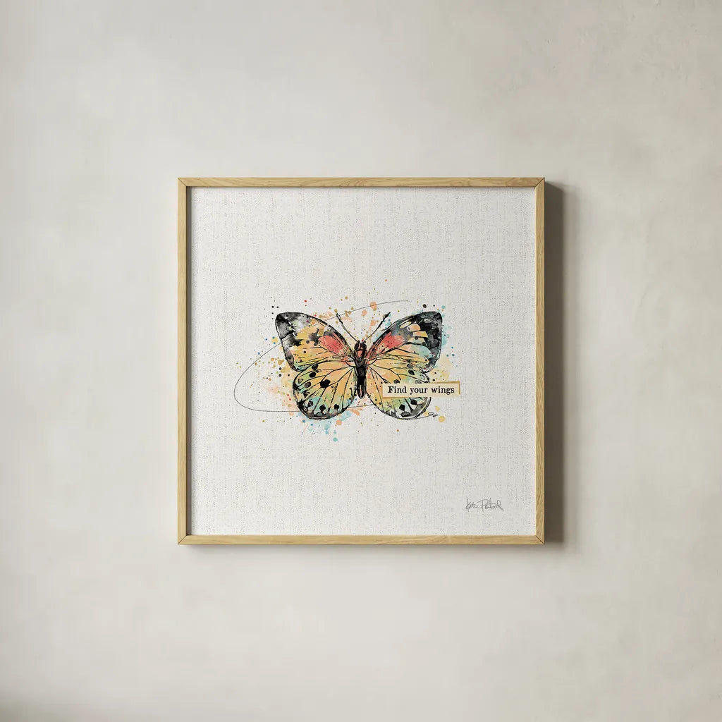 Thoughtful Butterflies II by Katie Pertiet. Shown in a natural wood glass frame for a timeless modern aesthetic. Available as an archival giclee rolled canvas, fine art paper, or poster print. SKU 42470a.