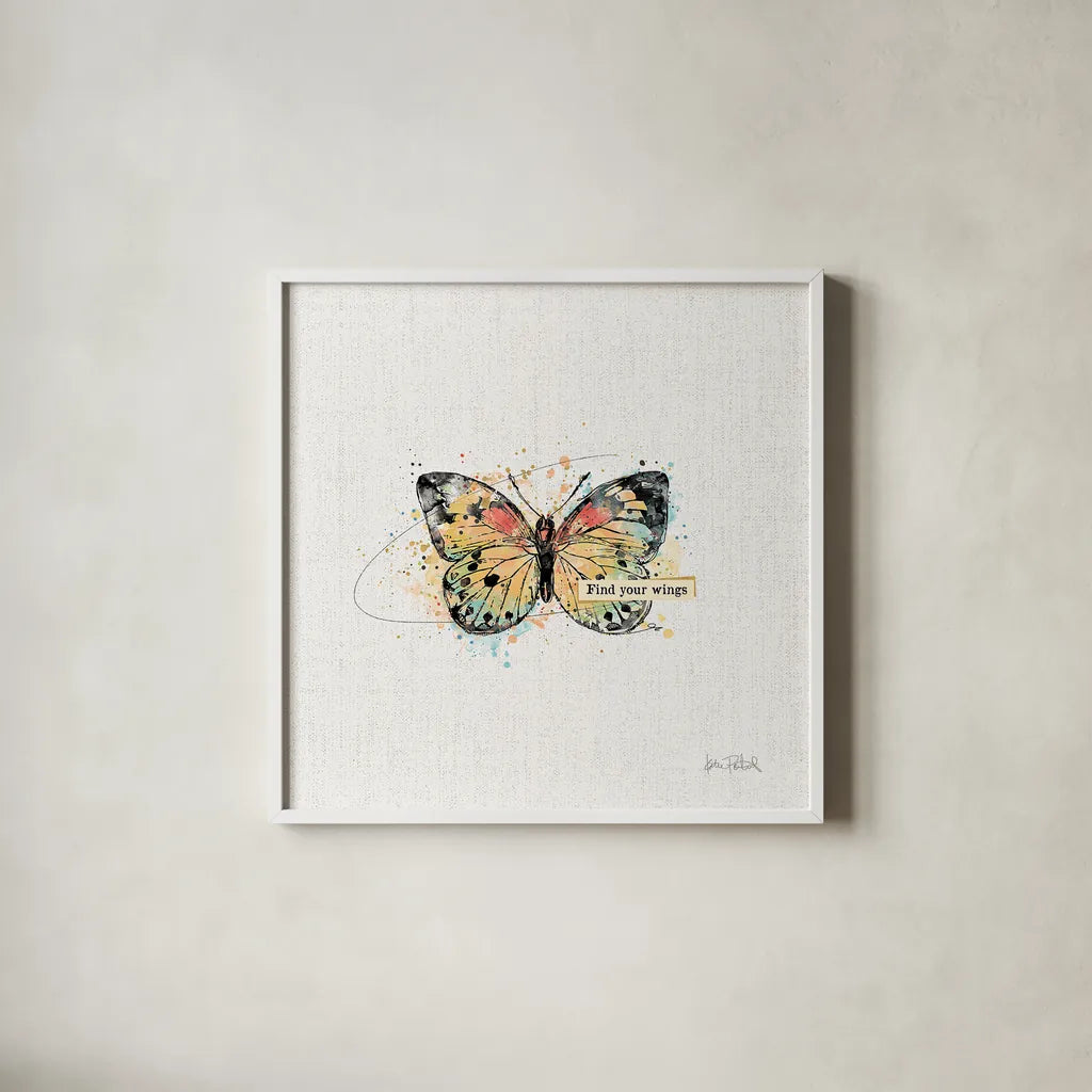 Thoughtful Butterflies II by Katie Pertiet. Shown in a crisp white glass frame for a clean and minimalist style. Available as an archival giclee rolled canvas, fine art paper, or poster print. SKU 42470a.