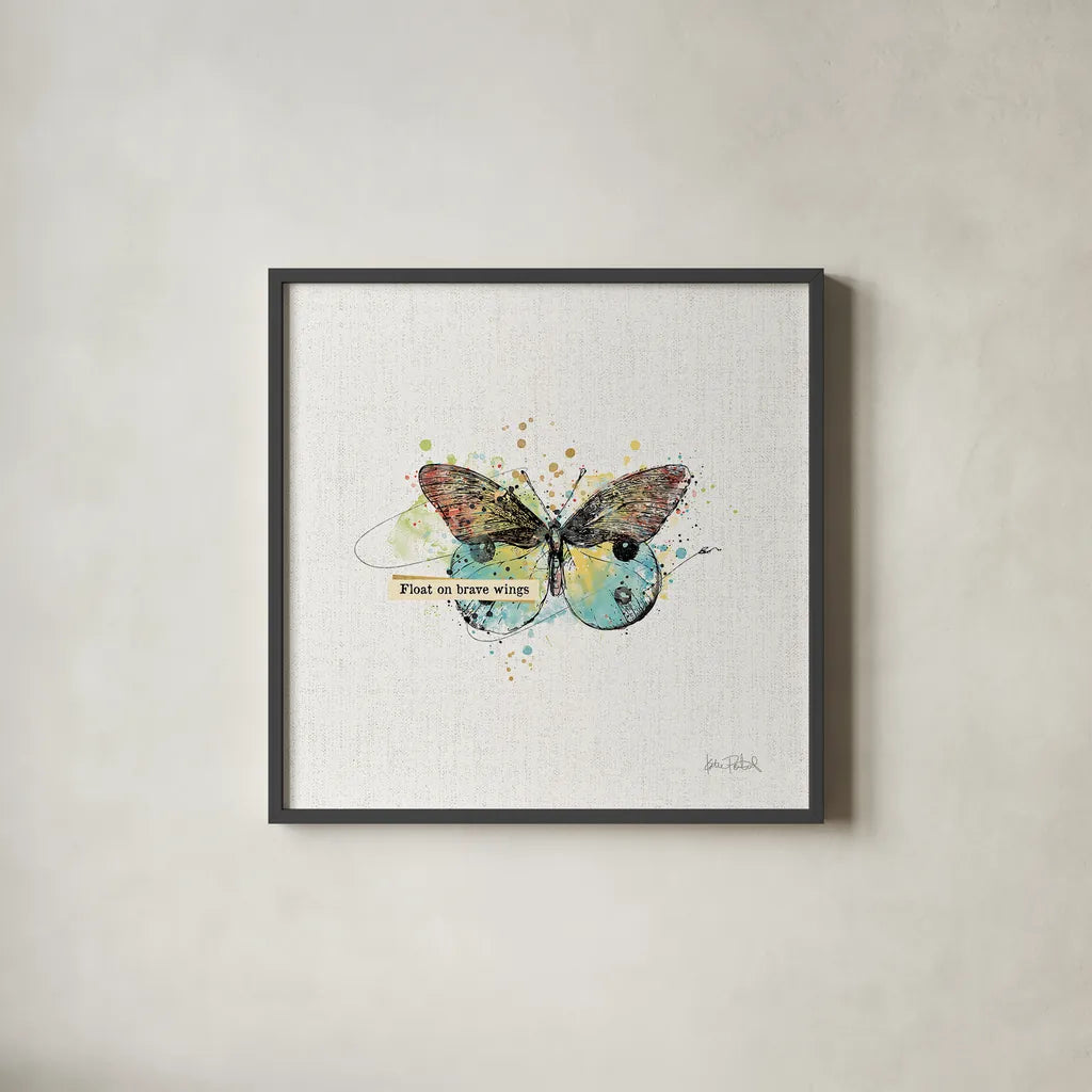 Thoughtful Butterflies III by Katie Pertiet. Shown in a sleek black glass frame for a contemporary gallery look. Available as an archival giclee rolled canvas, fine art paper, or poster print. SKU 42471a.