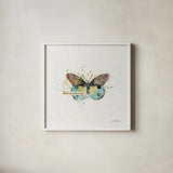 Thoughtful Butterflies III by Katie Pertiet. Shown in a crisp white glass frame for a clean and minimalist style. Available as an archival giclee rolled canvas, fine art paper, or poster print. SKU 42471a.
