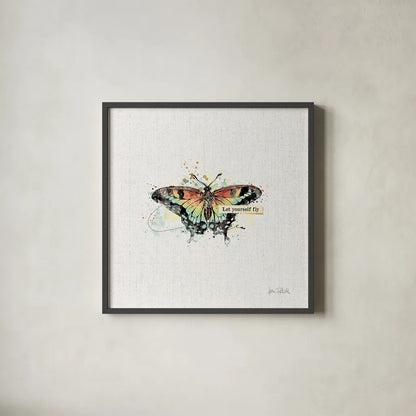 Thoughtful Butterflies IV by Katie Pertiet. Shown in a sleek black glass frame for a contemporary gallery look. Available as an archival giclee rolled canvas, fine art paper, or poster print. SKU 42472a.
