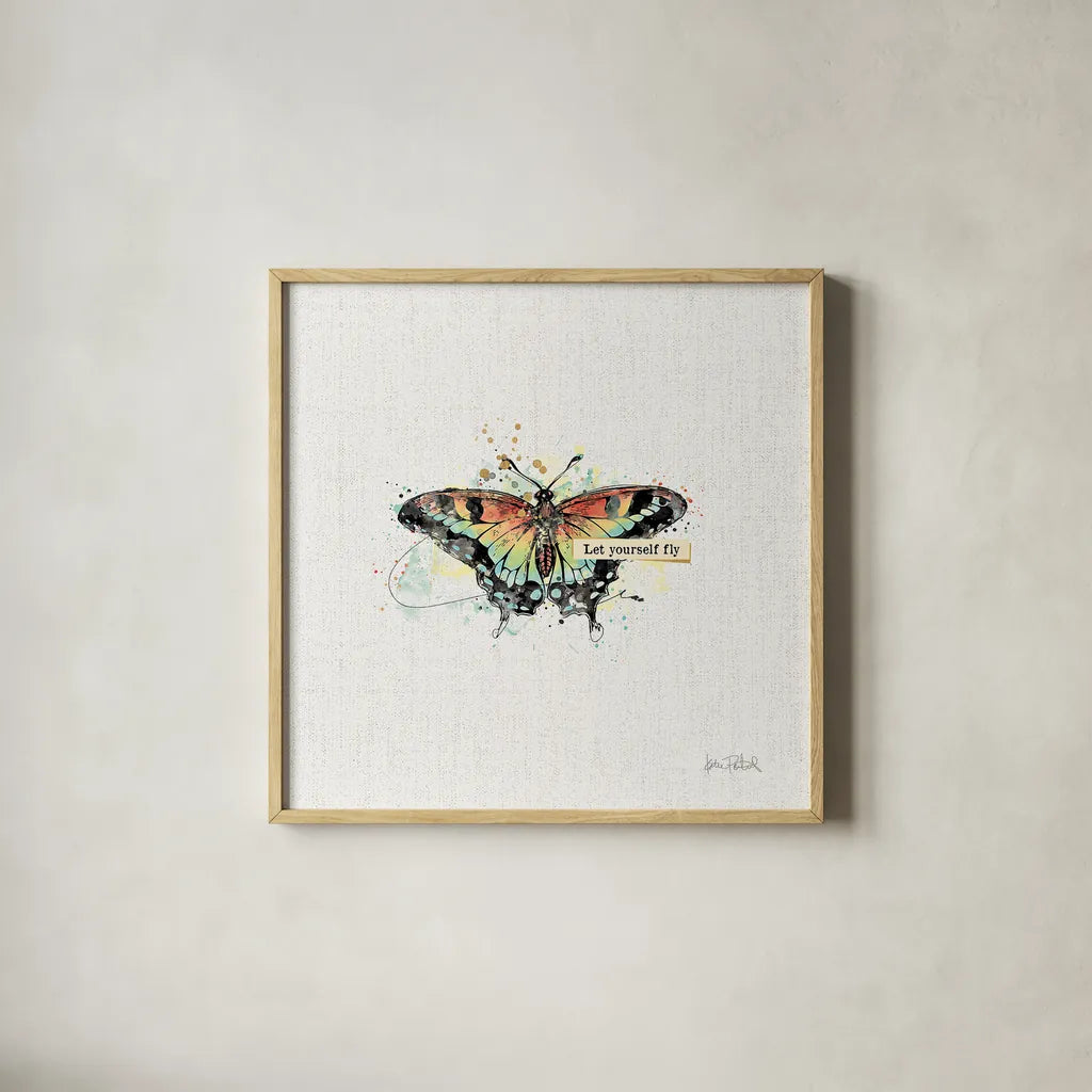 Thoughtful Butterflies IV by Katie Pertiet. Shown in a natural wood glass frame for a timeless modern aesthetic. Available as an archival giclee rolled canvas, fine art paper, or poster print. SKU 42472a.