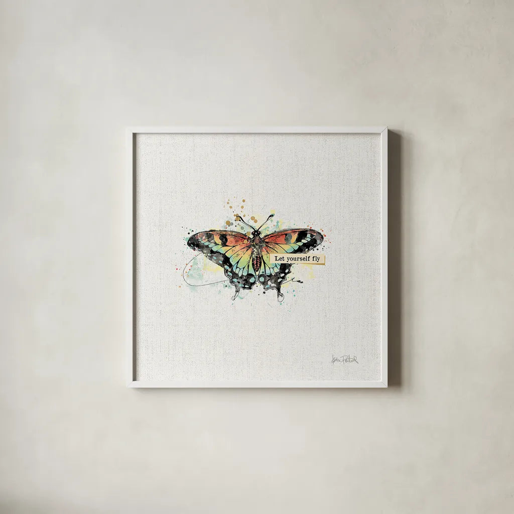 Thoughtful Butterflies IV by Katie Pertiet. Shown in a crisp white glass frame for a clean and minimalist style. Available as an archival giclee rolled canvas, fine art paper, or poster print. SKU 42472a.