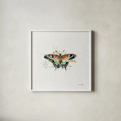 Thoughtful Butterflies IV by Katie Pertiet. Shown in a crisp white glass frame for a clean and minimalist style. Available as an archival giclee rolled canvas, fine art paper, or poster print. SKU 42472a.