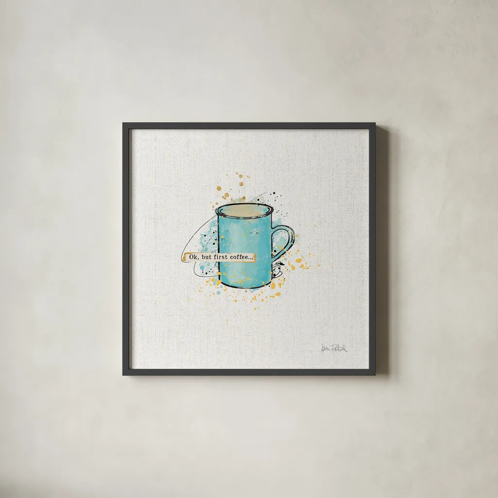 Thoughtful Perk II by Katie Pertiet. Shown in a sleek black glass frame for a contemporary gallery look. Available as an archival giclee rolled canvas, fine art paper, or poster print. SKU 37546a.