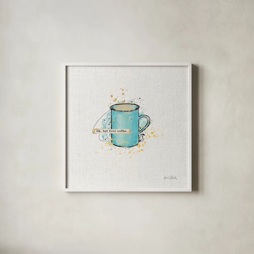 Thoughtful Perk II by Katie Pertiet. Shown in a crisp white glass frame for a clean and minimalist style. Available as an archival giclee rolled canvas, fine art paper, or poster print. SKU 37546a.