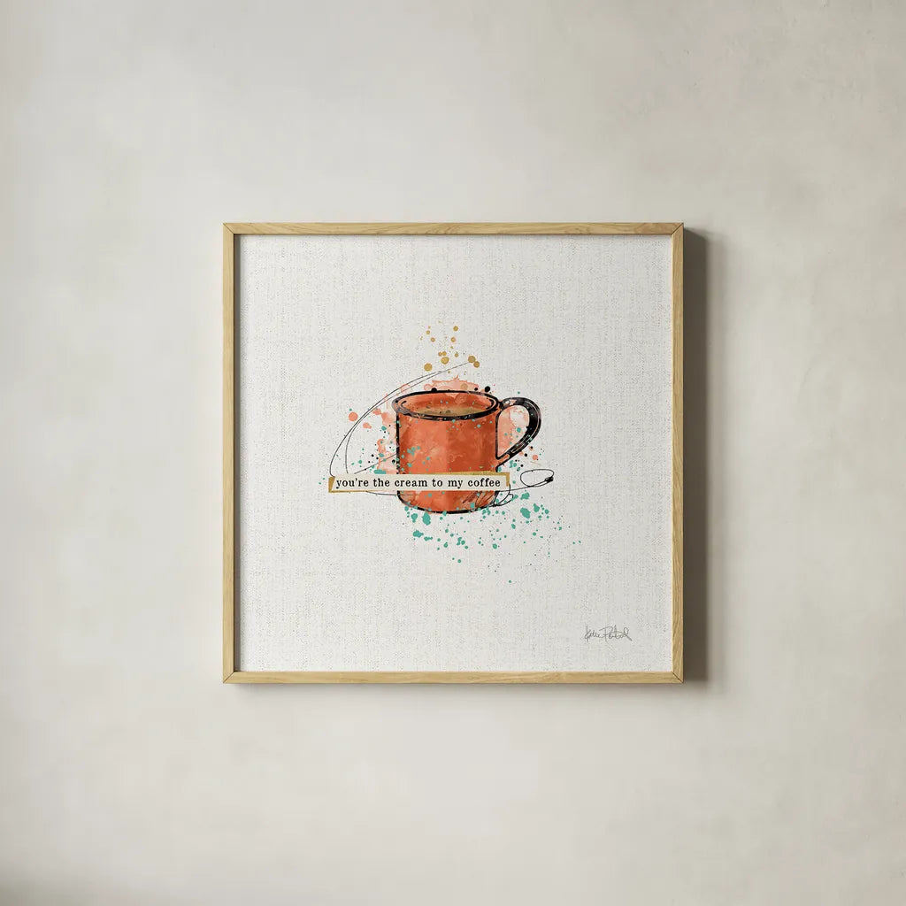 Thoughtful Perk IV by Katie Pertiet. Shown in a natural wood glass frame for a timeless modern aesthetic. Available as an archival giclee rolled canvas, fine art paper, or poster print. SKU 37548a.