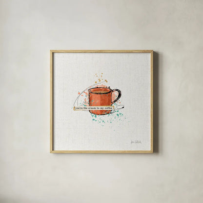 Thoughtful Perk IV by Katie Pertiet. Shown in a natural wood glass frame for a timeless modern aesthetic. Available as an archival giclee rolled canvas, fine art paper, or poster print. SKU 37548a.