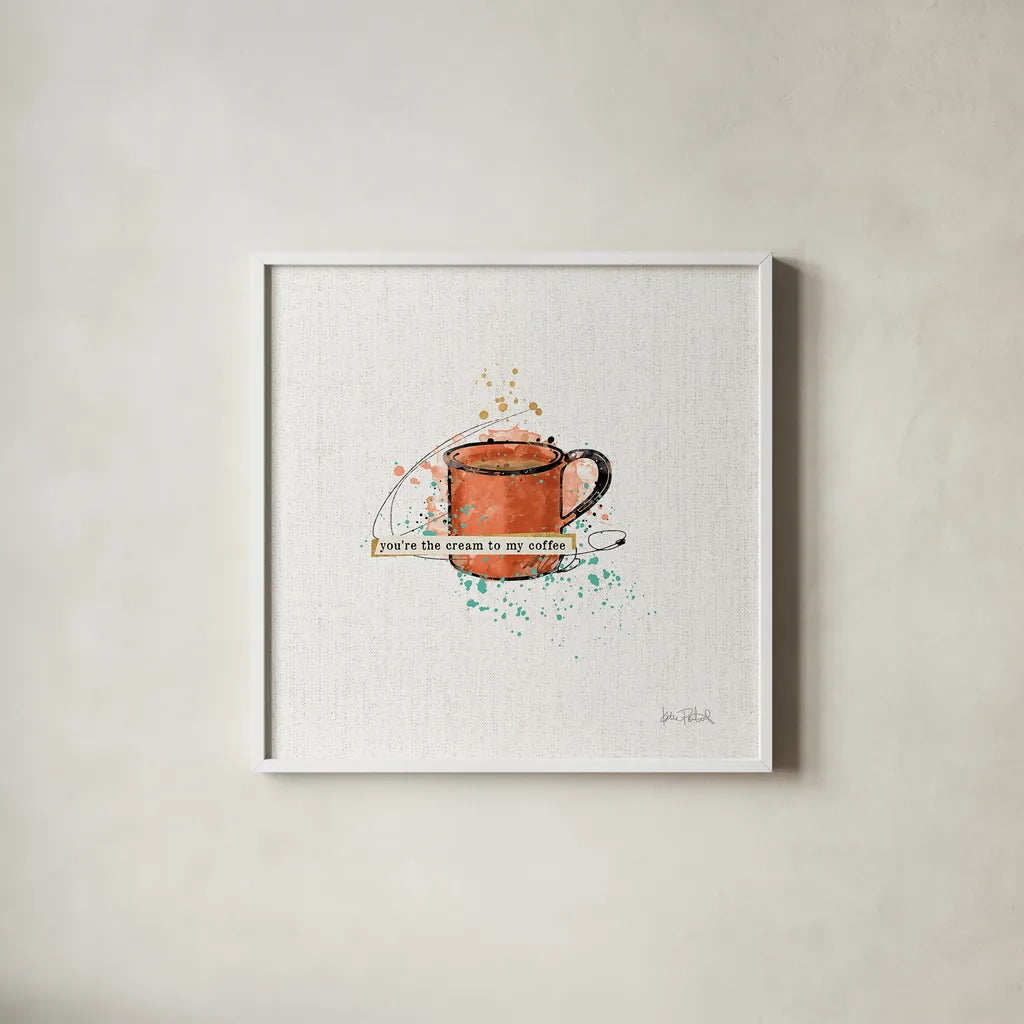 Thoughtful Perk IV by Katie Pertiet. Shown in a crisp white glass frame for a clean and minimalist style. Available as an archival giclee rolled canvas, fine art paper, or poster print. SKU 37548a.