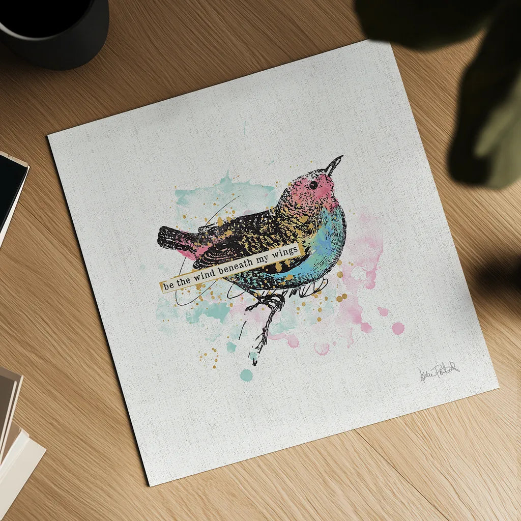 Thoughtful Wings I by Katie Pertiet. Shown as a detailed flat fine art print, highlighting archival giclee quality. Available as an archival giclee rolled canvas, fine art paper, or poster print. SKU 37576a.