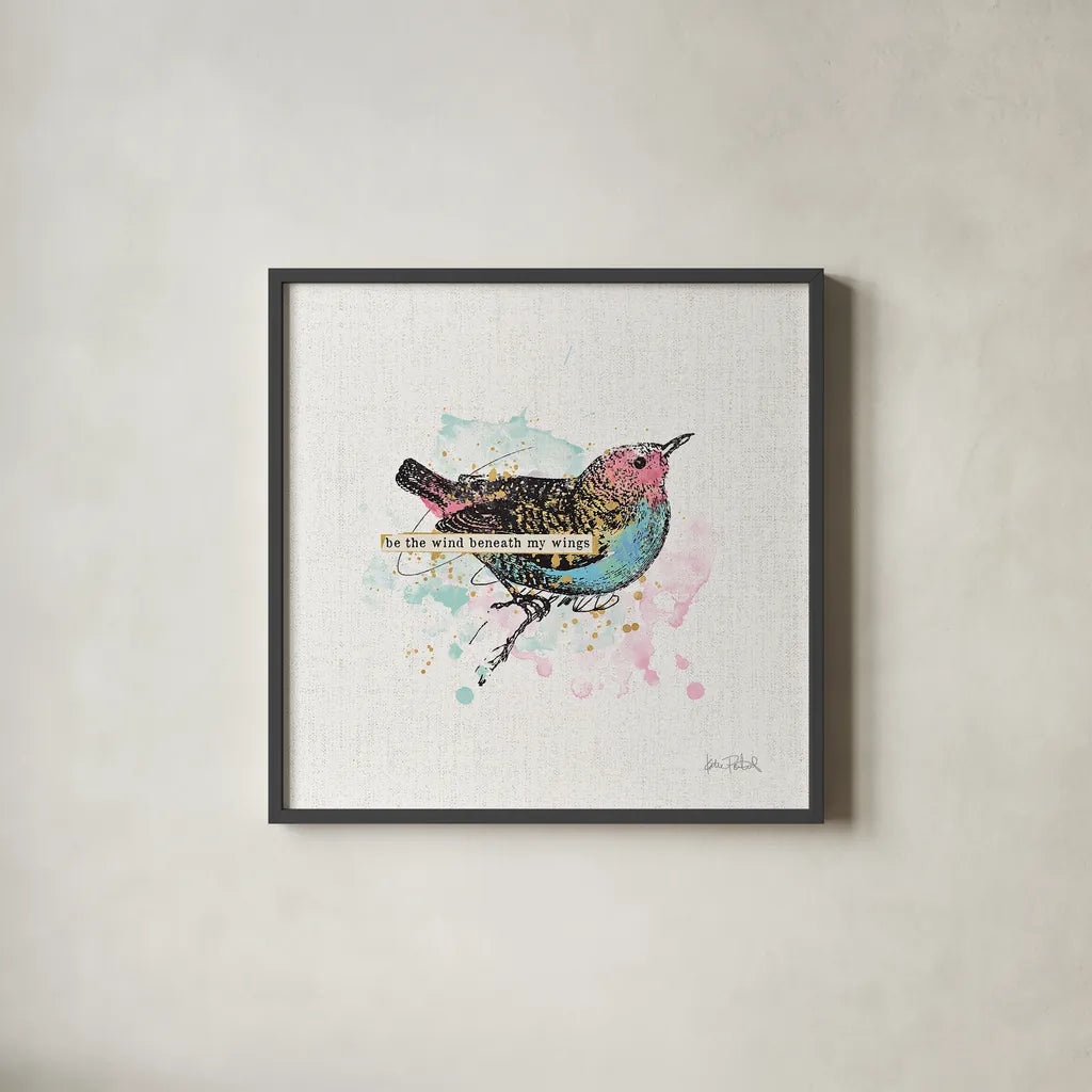Thoughtful Wings I by Katie Pertiet. Shown in a sleek black glass frame for a contemporary gallery look. Available as an archival giclee rolled canvas, fine art paper, or poster print. SKU 37576a.