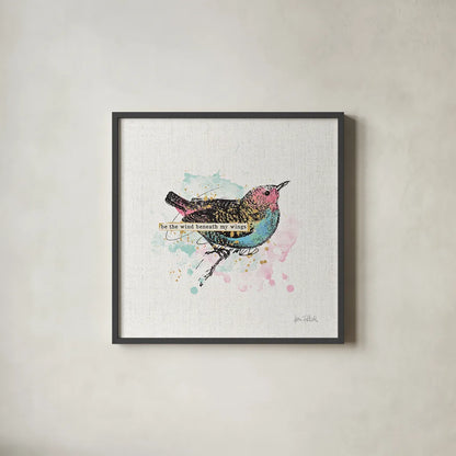 Thoughtful Wings I by Katie Pertiet. Shown in a sleek black glass frame for a contemporary gallery look. Available as an archival giclee rolled canvas, fine art paper, or poster print. SKU 37576a.