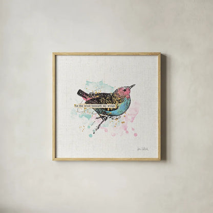 Thoughtful Wings I by Katie Pertiet. Shown in a natural wood glass frame for a timeless modern aesthetic. Available as an archival giclee rolled canvas, fine art paper, or poster print. SKU 37576a.