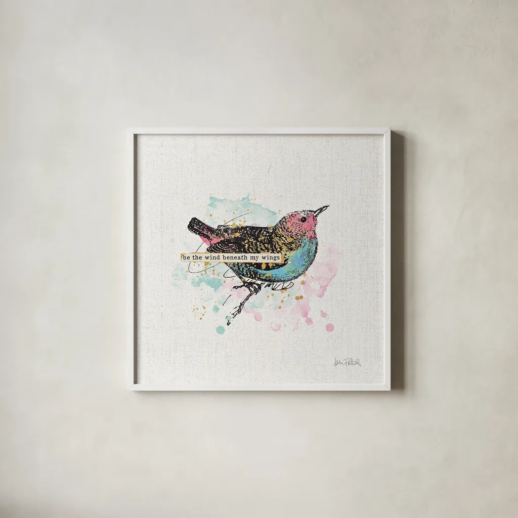 Thoughtful Wings I by Katie Pertiet. Shown in a crisp white glass frame for a clean and minimalist style. Available as an archival giclee rolled canvas, fine art paper, or poster print. SKU 37576a.
