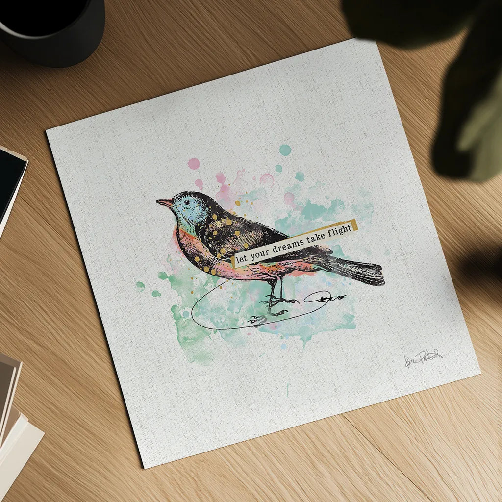 Thoughtful Wings II by Katie Pertiet. Shown as a detailed flat fine art print, highlighting archival giclee quality. Available as an archival giclee rolled canvas, fine art paper, or poster print. SKU 37577a.