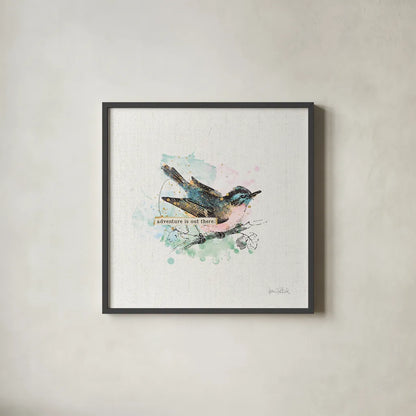 Thoughtful Wings III - Pale Pink by Katie Pertiet. Shown in a sleek black glass frame for a contemporary gallery look. Available as an archival giclee rolled canvas, fine art paper, or poster print. SKU 38480a.