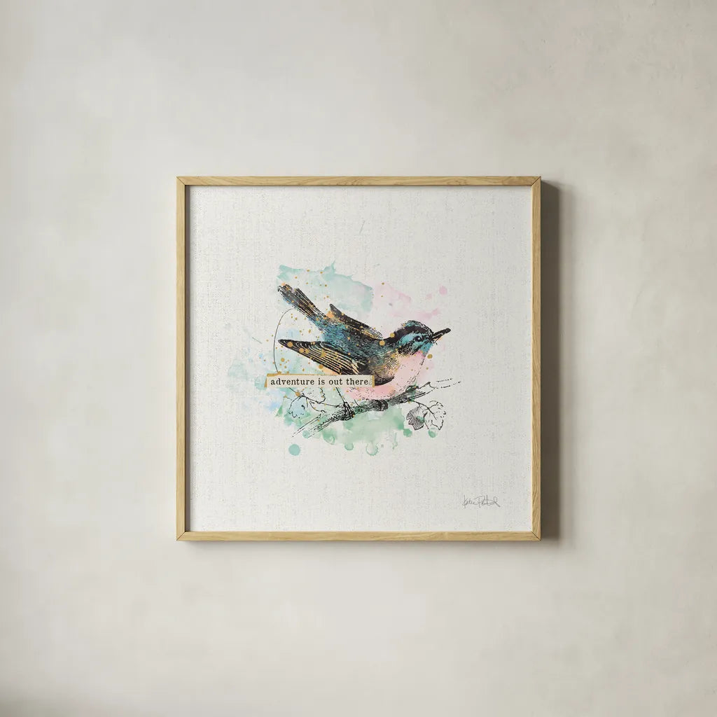 Thoughtful Wings III - Pale Pink by Katie Pertiet. Shown in a natural wood glass frame for a timeless modern aesthetic. Available as an archival giclee rolled canvas, fine art paper, or poster print. SKU 38480a.