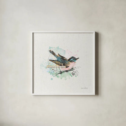 Thoughtful Wings III - Pale Pink by Katie Pertiet. Shown in a crisp white glass frame for a clean and minimalist style. Available as an archival giclee rolled canvas, fine art paper, or poster print. SKU 38480a.