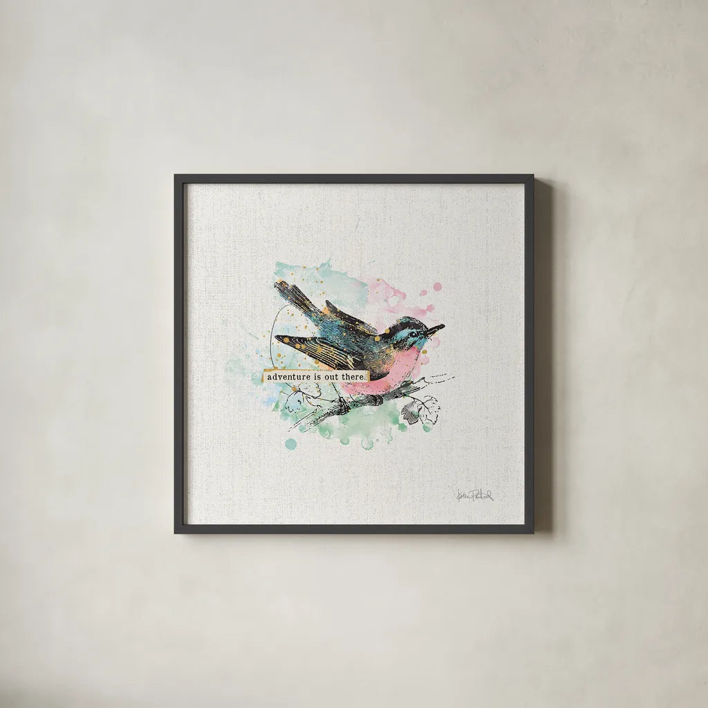 Thoughtful Wings III by Katie Pertiet. Shown in a sleek black glass frame for a contemporary gallery look. Available as an archival giclee rolled canvas, fine art paper, or poster print. SKU 37578a.