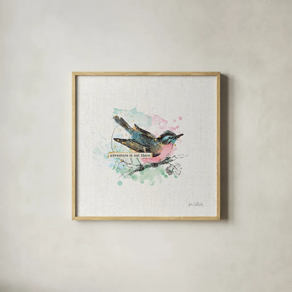Thoughtful Wings III by Katie Pertiet. Shown in a natural wood glass frame for a timeless modern aesthetic. Available as an archival giclee rolled canvas, fine art paper, or poster print. SKU 37578a.