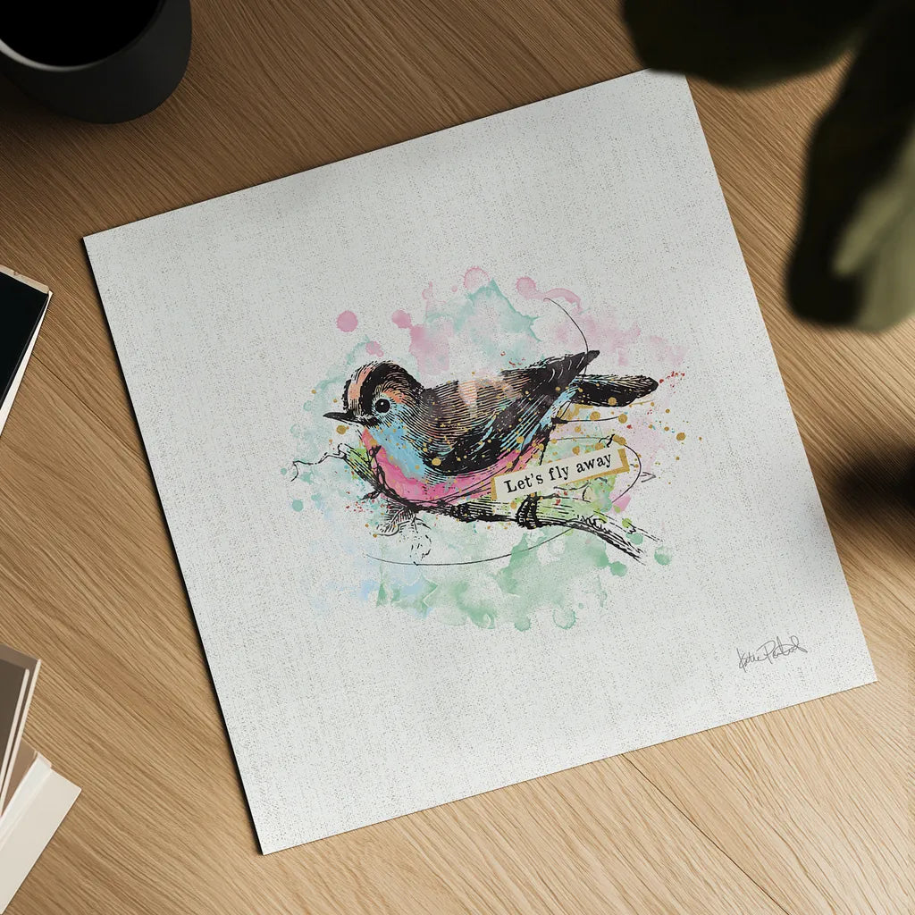Thoughtful Wings IV by Katie Pertiet. Shown as a detailed flat fine art print, highlighting archival giclee quality. Available as an archival giclee rolled canvas, fine art paper, or poster print. SKU 37579a.