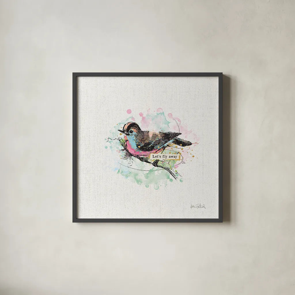 Thoughtful Wings IV by Katie Pertiet. Shown in a sleek black glass frame for a contemporary gallery look. Available as an archival giclee rolled canvas, fine art paper, or poster print. SKU 37579a.