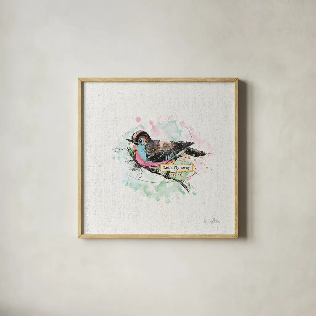 Thoughtful Wings IV by Katie Pertiet. Shown in a natural wood glass frame for a timeless modern aesthetic. Available as an archival giclee rolled canvas, fine art paper, or poster print. SKU 37579a.