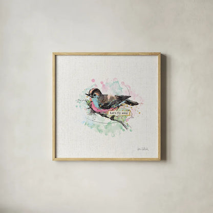 Thoughtful Wings IV by Katie Pertiet. Shown in a natural wood glass frame for a timeless modern aesthetic. Available as an archival giclee rolled canvas, fine art paper, or poster print. SKU 37579a.