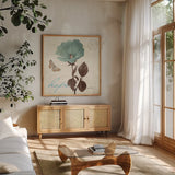 Touch of Blue III Hope by Katie Pertiet. Shown in a natural wood frame in a cozy modern living room. Available as an archival giclee rolled canvas, fine art paper, or poster print. SKU 10268a.