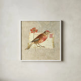 Traveler Bird I by Katie Pertiet. Shown in a crisp white glass frame for a clean and minimalist style. Available as an archival giclee rolled canvas, fine art paper, or poster print. SKU 5972a.