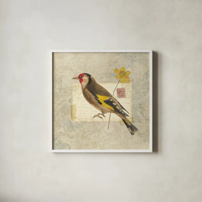 Traveler Bird IV by Katie Pertiet. Shown in a crisp white glass frame for a clean and minimalist style. Available as an archival giclee rolled canvas, fine art paper, or poster print. SKU 5975a.