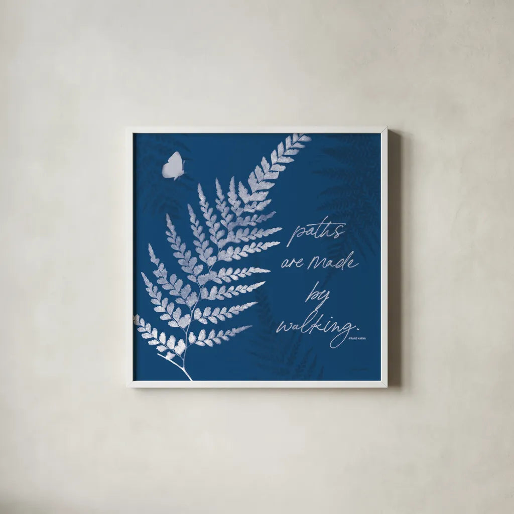 True Blue III by Katie Pertiet. Shown in a crisp white glass frame for a clean and minimalist style. Available as an archival giclee rolled canvas, fine art paper, or poster print. SKU 62863a.