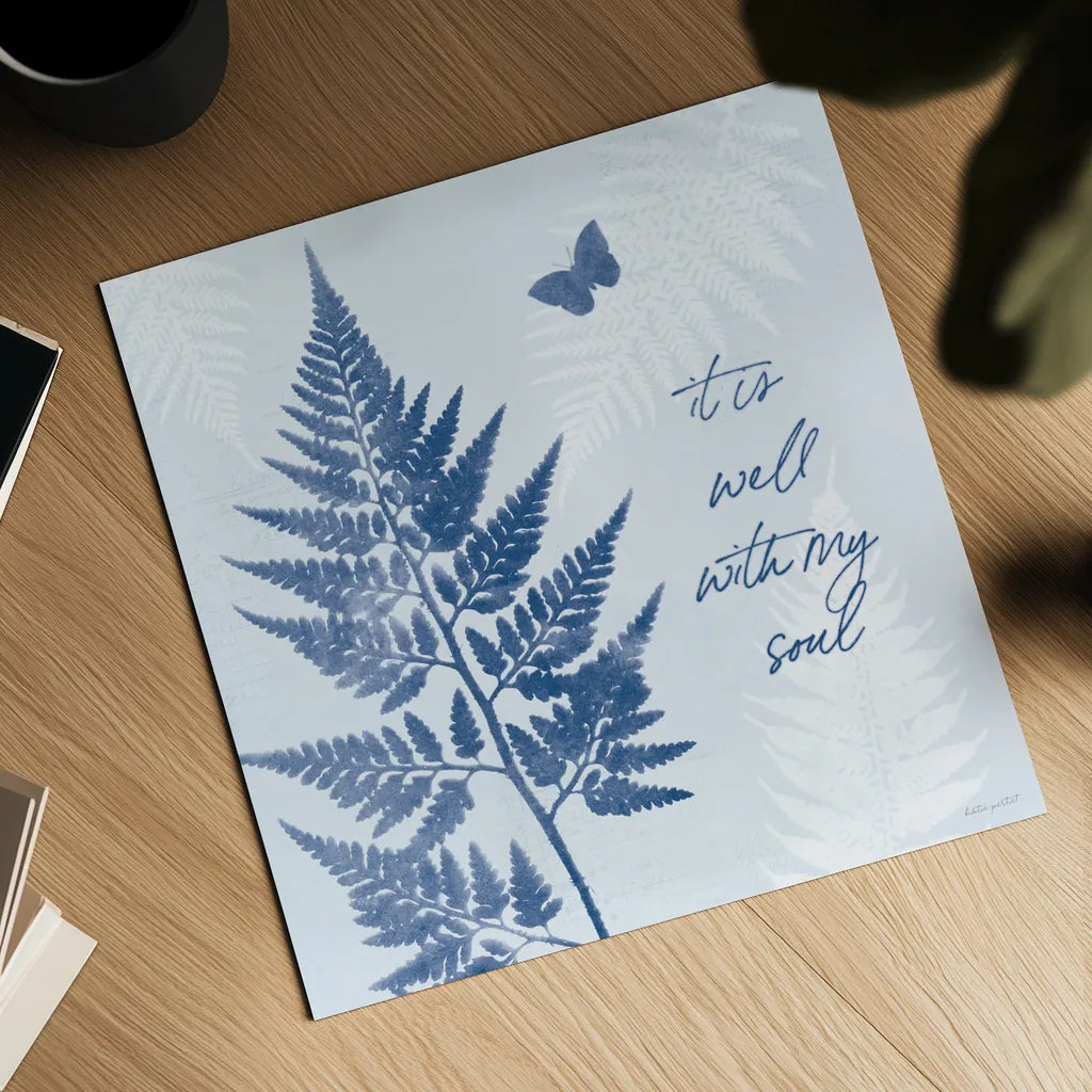 True Blue IV by Katie Pertiet. Shown as a detailed flat fine art print, highlighting archival giclee quality. Available as an archival giclee rolled canvas, fine art paper, or poster print. SKU 62864a.