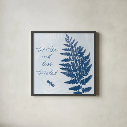 True Blue V by Katie Pertiet. Shown in a sleek black glass frame for a contemporary gallery look. Available as an archival giclee rolled canvas, fine art paper, or poster print. SKU 62865a.