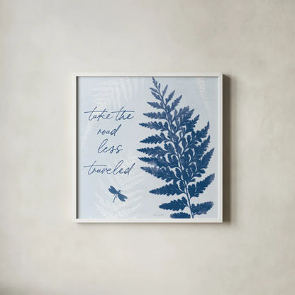 True Blue V by Katie Pertiet. Shown in a crisp white glass frame for a clean and minimalist style. Available as an archival giclee rolled canvas, fine art paper, or poster print. SKU 62865a.