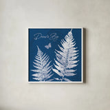True Blue VI by Katie Pertiet. Shown in a crisp white glass frame for a clean and minimalist style. Available as an archival giclee rolled canvas, fine art paper, or poster print. SKU 62866a.