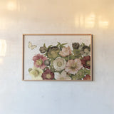 Vintage Petals I by Katie Pertiet. shown as a paper print in a natural frame. Available as a archival giclee rolled canvas, fine art paper, or poster print. SKU 53934i.