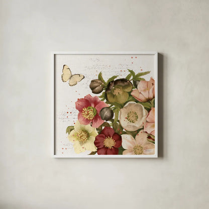 Vintage Petals II by Katie Pertiet. Shown in a crisp white glass frame for a clean and minimalist style. Available as an archival giclee rolled canvas, fine art paper, or poster print. SKU 53935a.