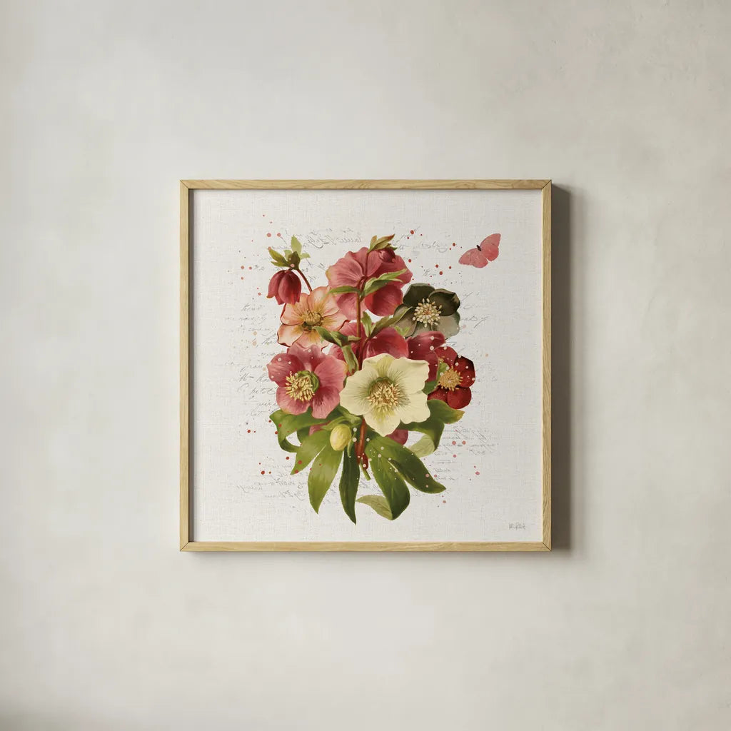 Vintage Petals V by Katie Pertiet. Shown in a natural wood glass frame for a timeless modern aesthetic. Available as an archival giclee rolled canvas, fine art paper, or poster print. SKU 53938a.