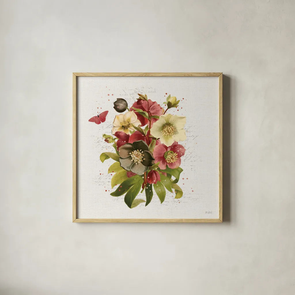 Vintage Petals VII by Katie Pertiet. Shown in a natural wood glass frame for a timeless modern aesthetic. Available as an archival giclee rolled canvas, fine art paper, or poster print. SKU 76253a.