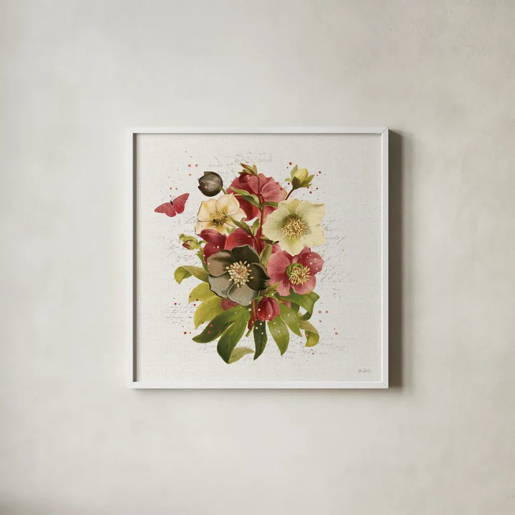 Vintage Petals VII by Katie Pertiet. Shown in a crisp white glass frame for a clean and minimalist style. Available as an archival giclee rolled canvas, fine art paper, or poster print. SKU 76253a.