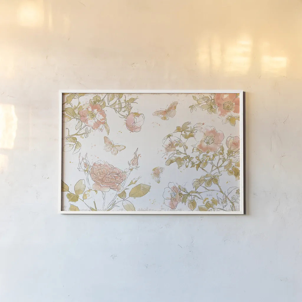 Watery Blooms I by Katie Pertiet. shown as a paper print in a white frame. Available as a archival giclee rolled canvas, fine art paper, or poster print. SKU 33448i.